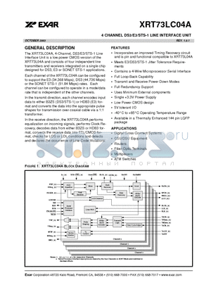 XRT73LC04A datasheet - 4 CHANNEL DS3/E3/STS-1 LINE INTERFACE UNIT