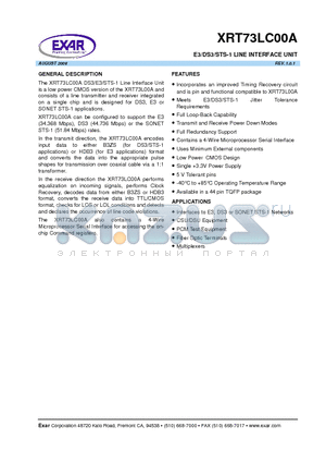 XRT73LC00A_08 datasheet - E3/DS3/STS-1 LINE INTERFACE UNIT