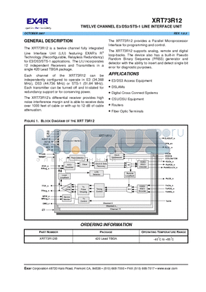 XRT73R12_0710 datasheet - TWELVE CHANNEL E3/DS3/STS-1 LINE INTERFACE UNIT