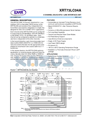 XRT73LC04A_08 datasheet - 4 CHANNEL DS3/E3/STS-1 LINE INTERFACE UNIT