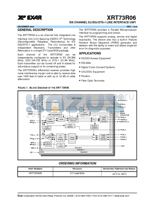 XRT73R06 datasheet - SIX CHANNEL E3/DS3/STS-1 LINE INTERFACE UNIT