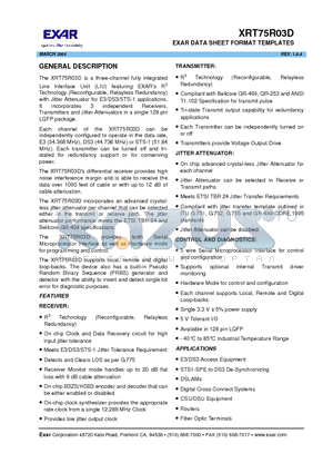 XRT75R03D datasheet - EXAR DATA SHEET FORMAT TEMPLATES