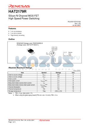 HAT2179R-EL-E datasheet - Silicon N Channel MOS FET High Speed Power Switching