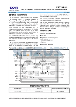 XRT75R12 datasheet - TWELVE CHANNEL E3/DS3/STS-1 LINE INTERFACE UNIT WITH JITTER