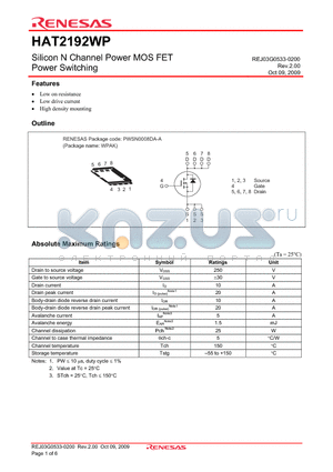 HAT2192WP datasheet - Silicon N Channel Power MOS FET Power Switching