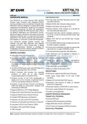 XRT79L73 datasheet - 3 - CHANNEL DS3/E3 ATM UNI/PPP COMBO IC