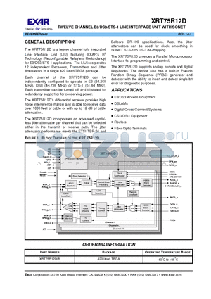 XRT75R12D_06 datasheet - TWELVE CHANNEL E3/DS3/STS-1 LINE INTERFACE UNIT WITH SONET