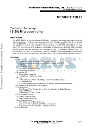 MC68HC912BL16VFU8 datasheet - 16-Bit Microcontroller