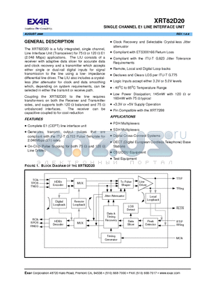 XRT82D20_06 datasheet - SINGLE CHANNEL E1 LINE INTERFACE UNIT