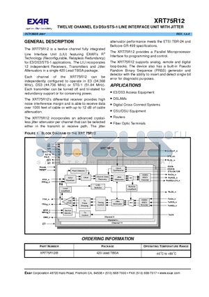 XRT75R12IB datasheet - TWELVE CHANNEL E3/DS3/STS-1 LINE INTERFACE UNIT WITH JITTER