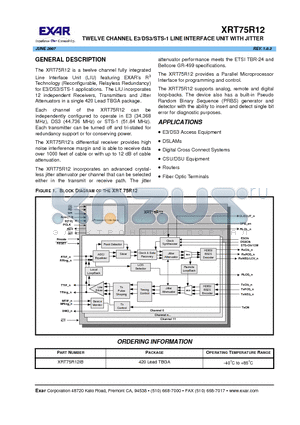 XRT75R12_07 datasheet - TWELVE CHANNEL E3/DS3/STS-1 LINE INTERFACE UNIT WITH JITTER