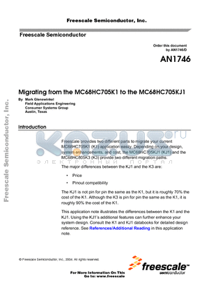 MC68HLC705KJ1CP datasheet - Migrating from the MC68HC705K1 to the MC68HC705KJ1