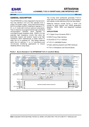 XRT83SH38IB datasheet - 8-CHANNEL T1/E1/J1 SHORT-HAUL LINE INTERFACE UNIT