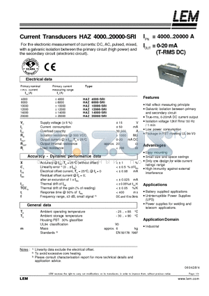 HAZ4000-SRI datasheet - Current Transducers