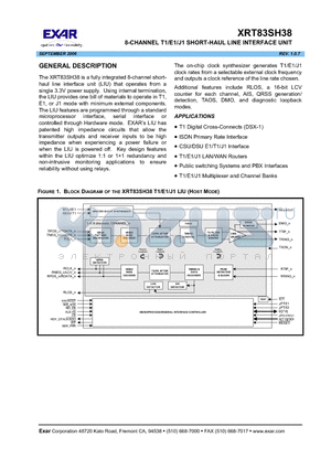 XRT83SH38_0609 datasheet - 8-CHANNEL T1/E1/J1 SHORT-HAUL LINE INTERFACE UNIT