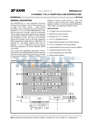 XRT83SL314 datasheet - 14-CHANNEL T1/E1/J1 SHORT-HAUL LINE INTERFACE UNIT