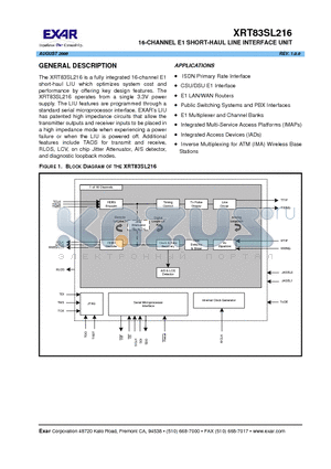 XRT83SL216IB datasheet - 16-CHANNEL E1 SHORT-HAUL LINE INTERFACE UNIT