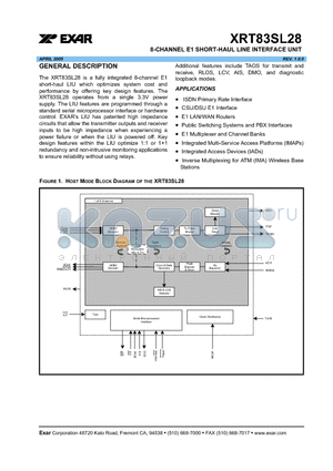 XRT83SL28IV datasheet - 8-CHANNEL E1 SHORT-HAUL LINE INTERFACE UNIT