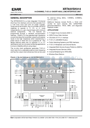 XRT83VSH314IB datasheet - 14-CHANNEL T1/E1/J1 SHORT-HAUL LINE INTERFACE UNIT