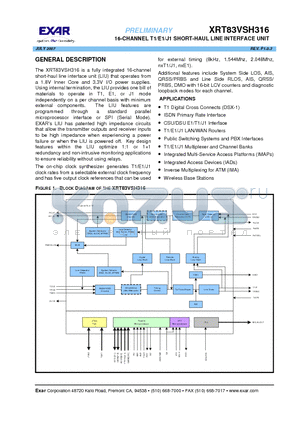 XRT83VSH316IB datasheet - 16-CHANNEL T1/E1/J1 SHORT-HAUL LINE INTERFACE UNIT