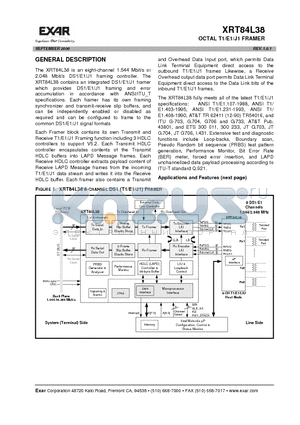 XRT84L38IB datasheet - OCTAL T1/E1/J1 FRAMER