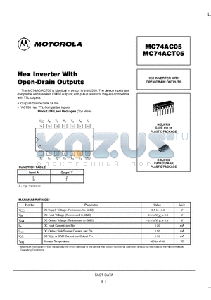 MC74AC05DR2 datasheet - HEX INVERTER WITH OPEN-DRAIN OUTPUTS