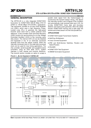 XRT91L306 datasheet - STS-12/STM-4 OR STS-3/STM-1 SONET/SDH TRANSCEIVER