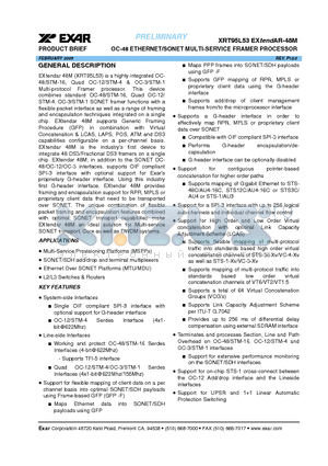 XRT95L53 datasheet - OC-48 ETHERNET/SONET MULTI-SERVICE FRAMER PROCESSOR