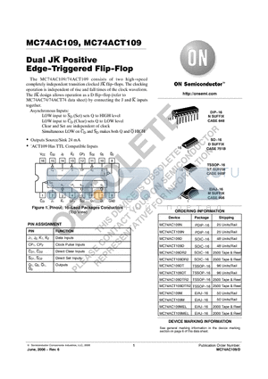 MC74ACT109DT datasheet - Dual JK Positive Edge−Triggered Flip−Flop