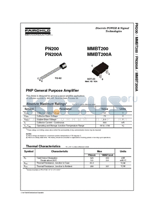 PN200 datasheet - PNP General Purpose Amplifier