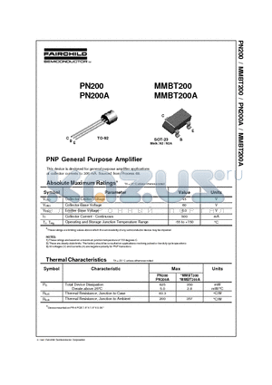 PN200A datasheet - PNP General Purpose Amplifier