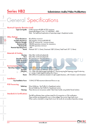 HB215SKG03CE-JB datasheet - Subminiature Audio/Video Pushbuttons