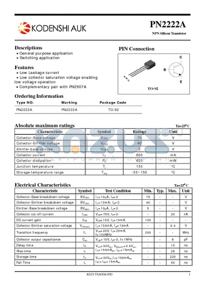 PN2222A datasheet - NPN Silicon Transistor