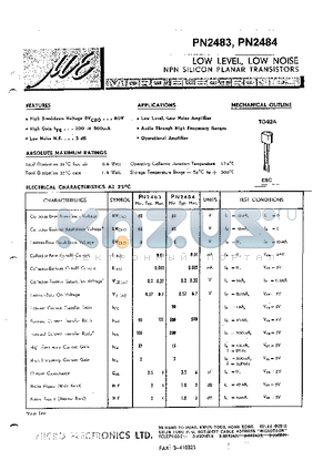 PN2483 datasheet - LOW LEVEL, LOW NOISE NPN SILICON PLANAR TRANSISTORS