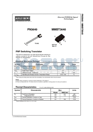 PN3640 datasheet - PNP Switching Transistor