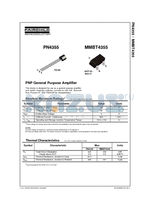 PN4355 datasheet - PNP General Purpose Amplifier