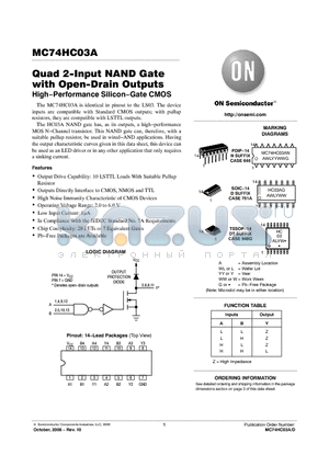 MC74HC03ADTR2 datasheet - Quad 2−Input NAND Gate with Open−Drain Outputs High−Performance Silicon−Gate CMOS