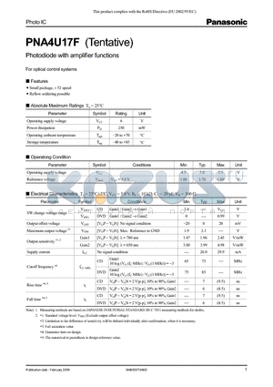 PNA4U17F datasheet - Photodiode with amplifier functions
