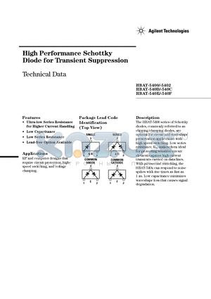 HBAT-540C-TR1 datasheet - High Performance Schottky Diode for Transient Suppression