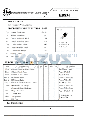 HB834 datasheet - PNP SILICON TRANSISTOR