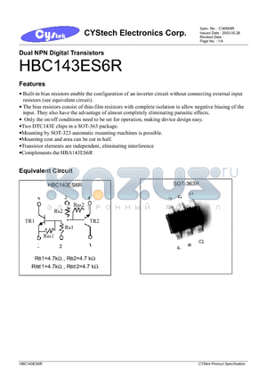 HBA143ES6R datasheet - Dual NPN Digital Transistors