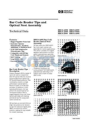 HBCS-4999 datasheet - Bar Code Reader Tips and Optical Nest Assembly
