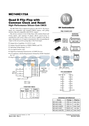 MC74HC175A datasheet - Quad D Flip-Flop with Common Clock and Reset