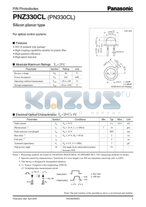 PNZ330CL datasheet - PIN Photodiode