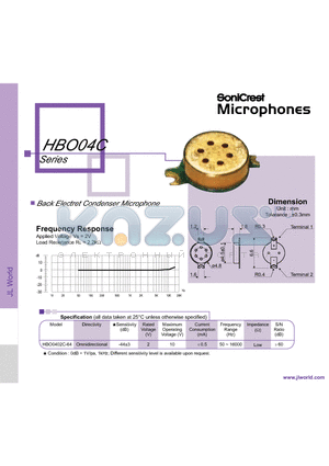 HBO0402C-64 datasheet - Back Electret Condenser Microphone