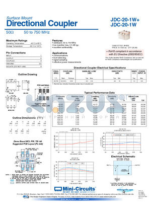 JDC-20-1W+ datasheet - Directional Coupler 50Y 50 to 750 MHz