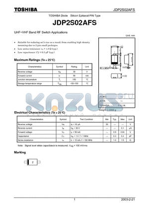 JDP2S02AFS datasheet - TOSHIBA Diode Silicon Epitaxial PIN Type