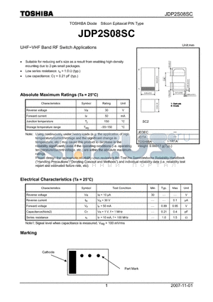 JDP2S08SC datasheet - UHF~VHF Band RF Switch Applications