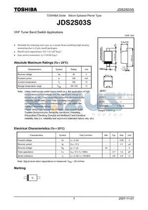 JDS2S03S datasheet - VHF Tuner Band Switch Applications