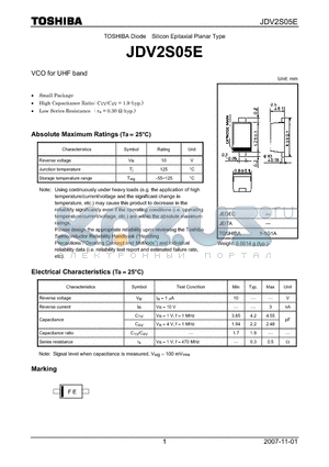 JDV2S05E datasheet - Silicon Epitaxial Planar Type VCO for UHF band